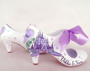 Custom Wedding Shoes for Bride, Hand painted Bridal Shoes, Lilac Fairy Tale