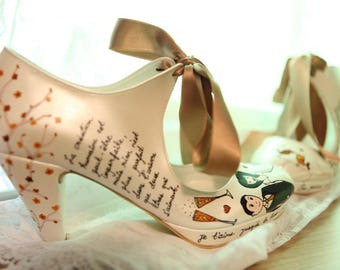 Custom Wedding Shoes for Bride, Hand painted Bridal Shoes, Fall Wedding