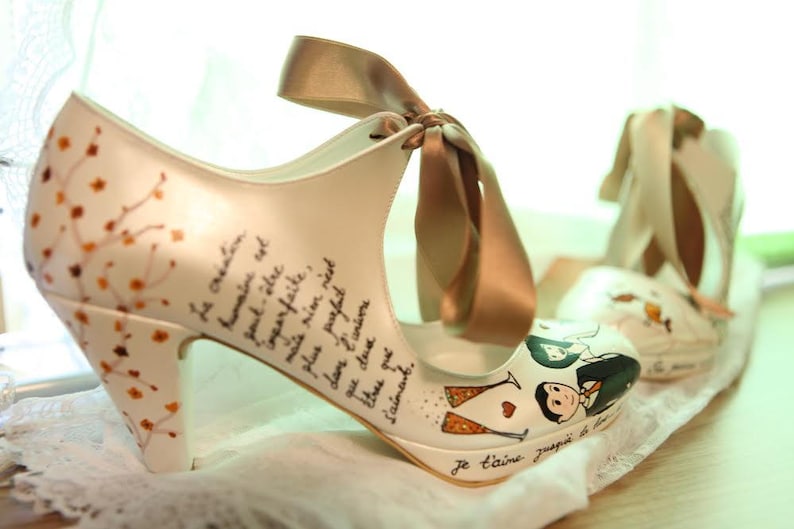custom wedding shoes with fall colors and handpainted personalized design.