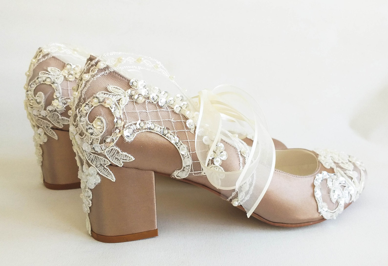 champagne wedding shoes block heel