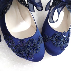 Lace Embellished Navy Blue Wedding Shoes - Etsy