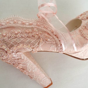 Blush Lace Wedding Shoes for Bride with Block Heels image 5