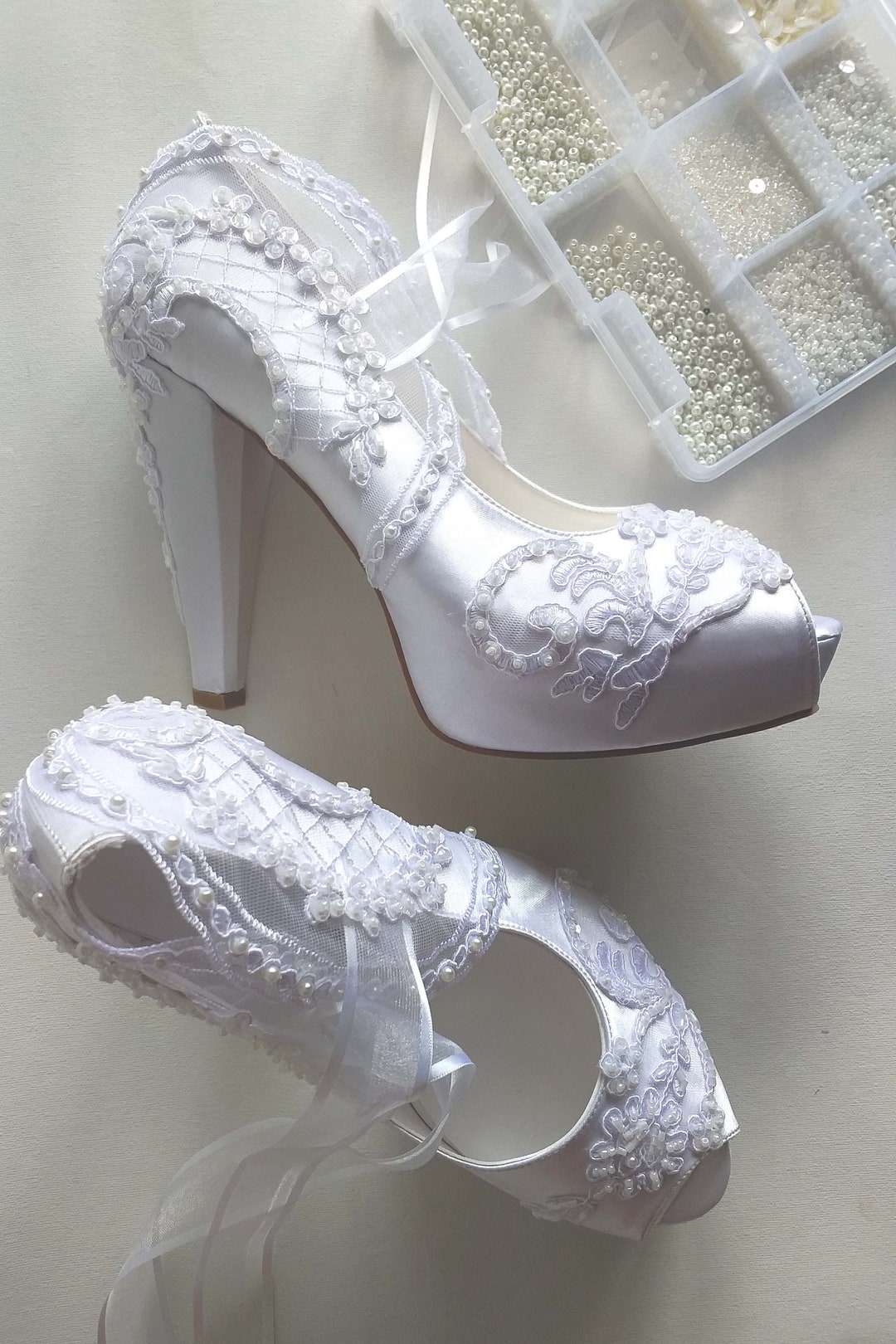 White Wedding Shoes for Bride With Pearls - Etsy