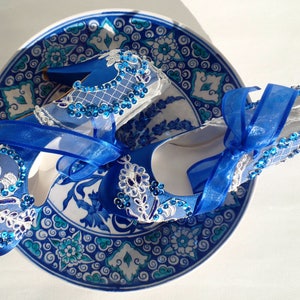 Blue Wedding Shoes with Ivory Lace