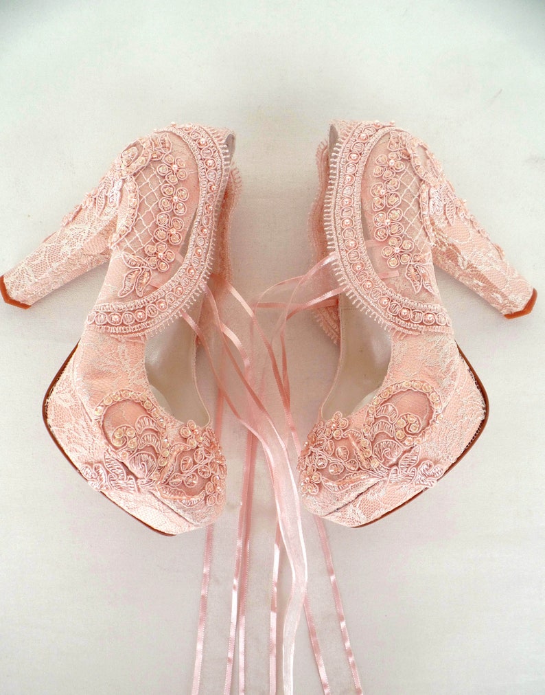 blush lace wedding shoes