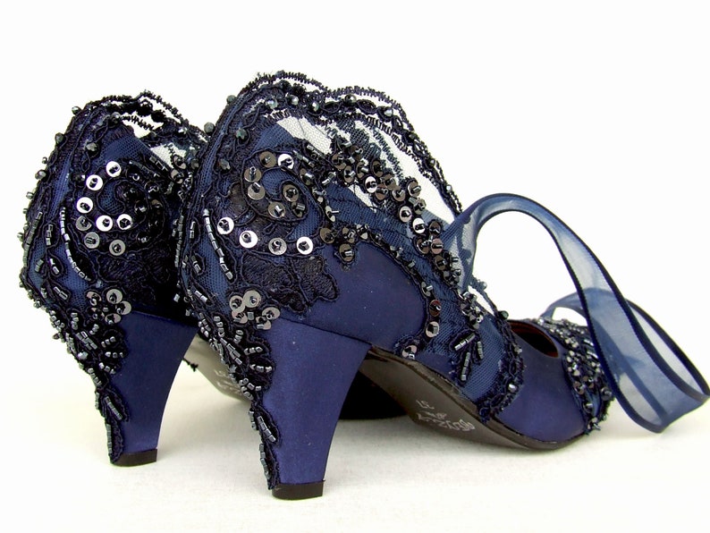 navy lace wedding shoes