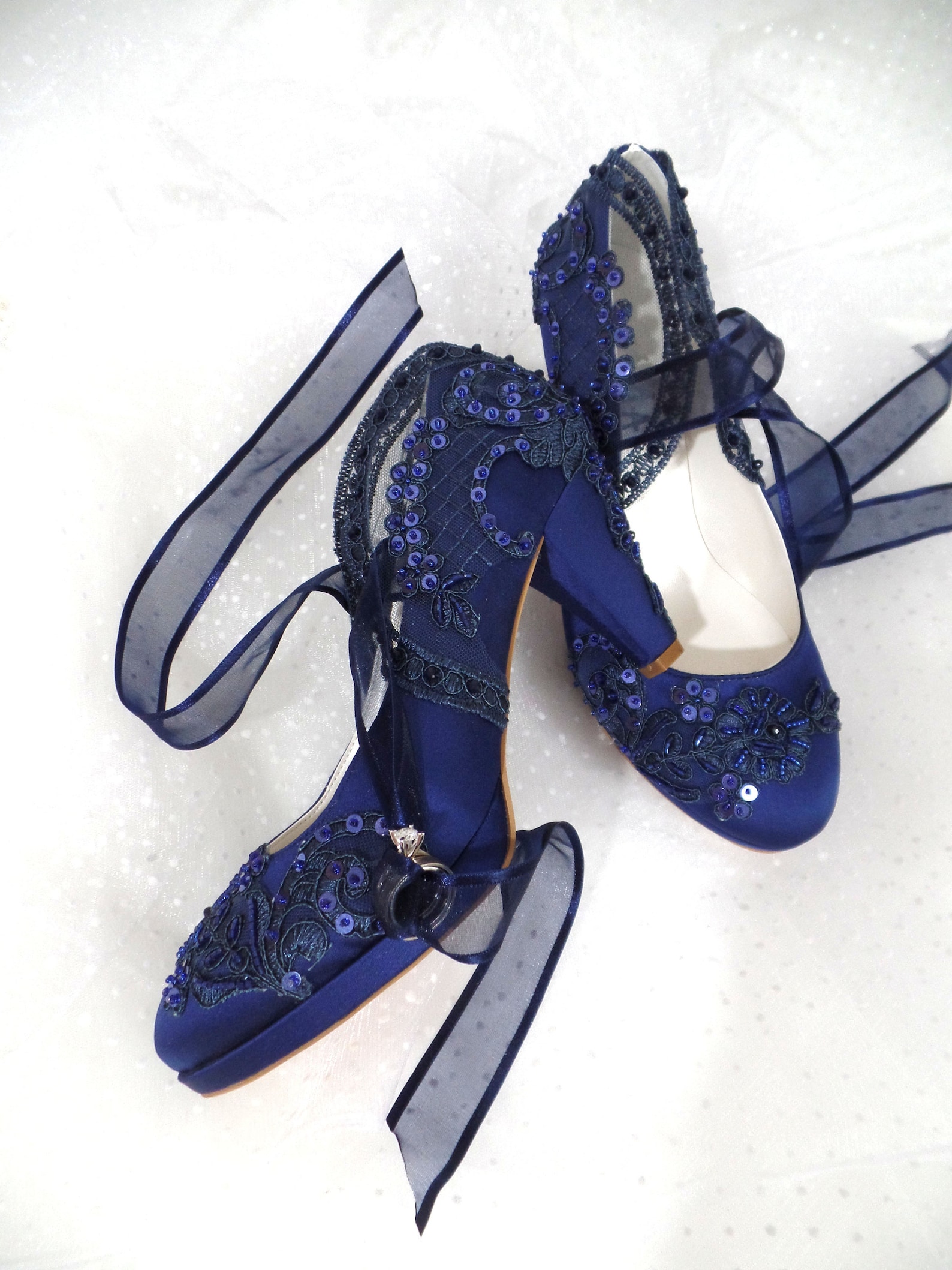 navy embellished shoes