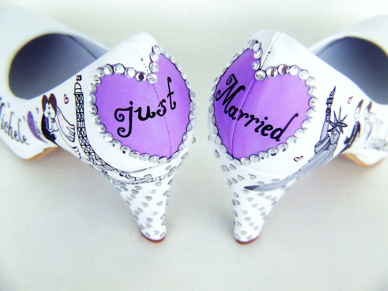 Custom Wedding Shoes for Bride, Hand painted Purple Bridal Shoes, Paris New York image 6