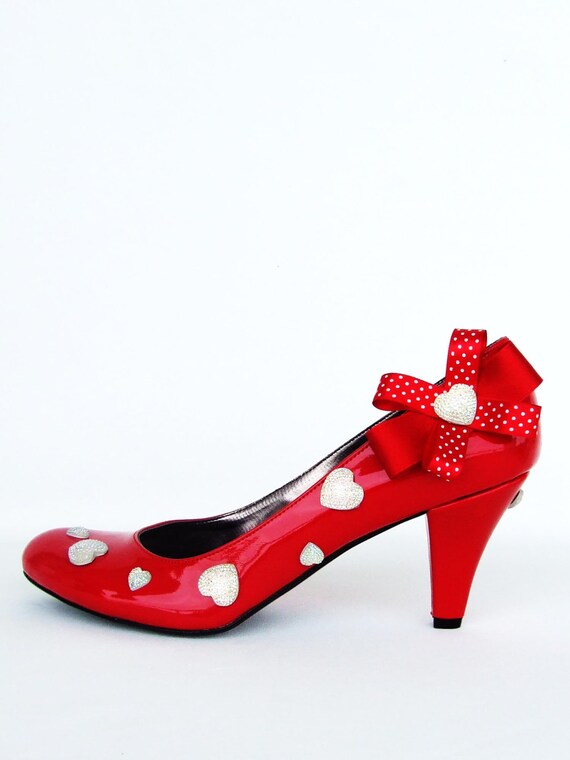 Items similar to Red Valentine Bridesmaids Shoes with Shiny Hearts on Etsy
