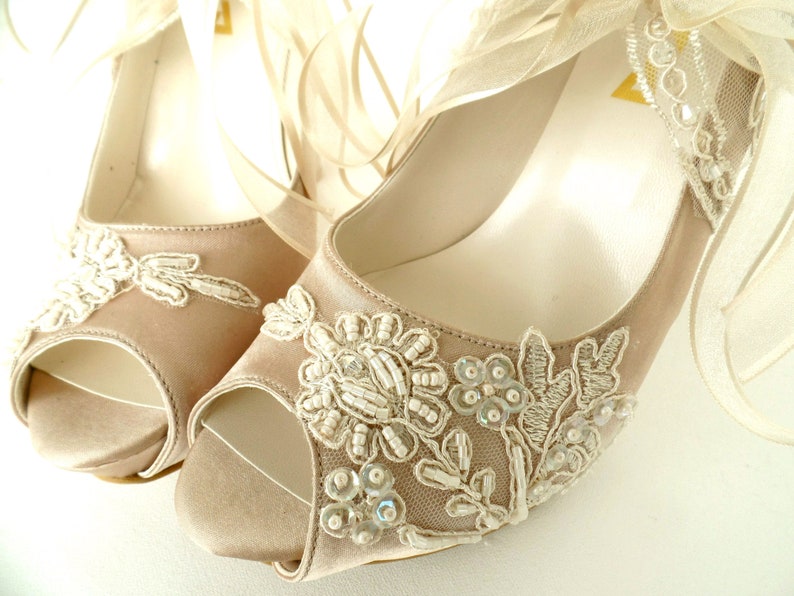 Lace Wedding Shoes, Champagne Bridal Shoes image 3