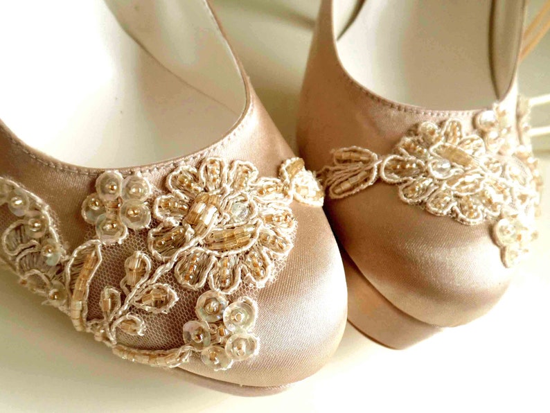 Lace Wedding Shoes, Champagne Bridal Shoes image 6