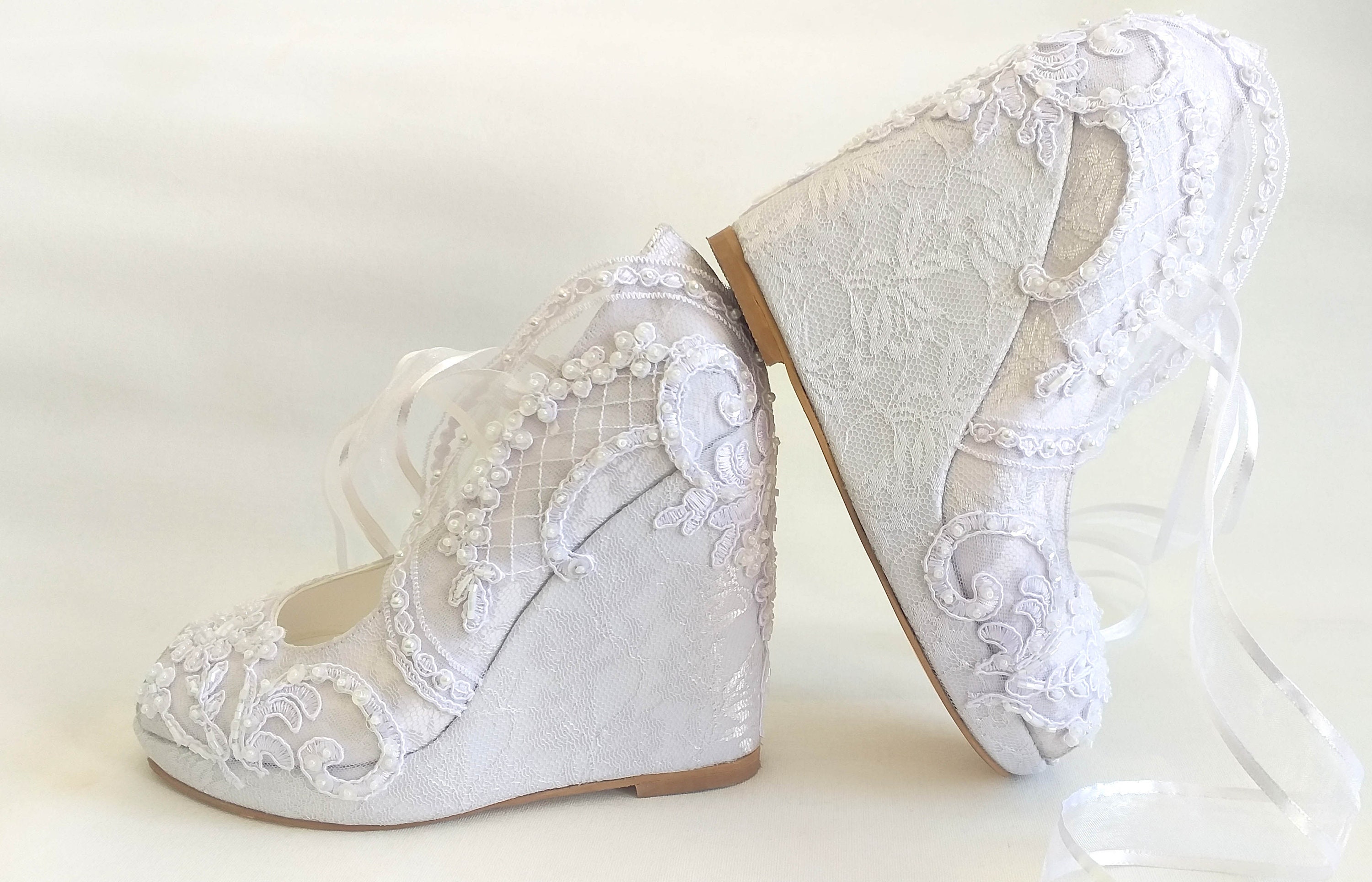 Bling Wedding Shoes, Ivory Satin and Lace Bridal Shoes with Rhinestones