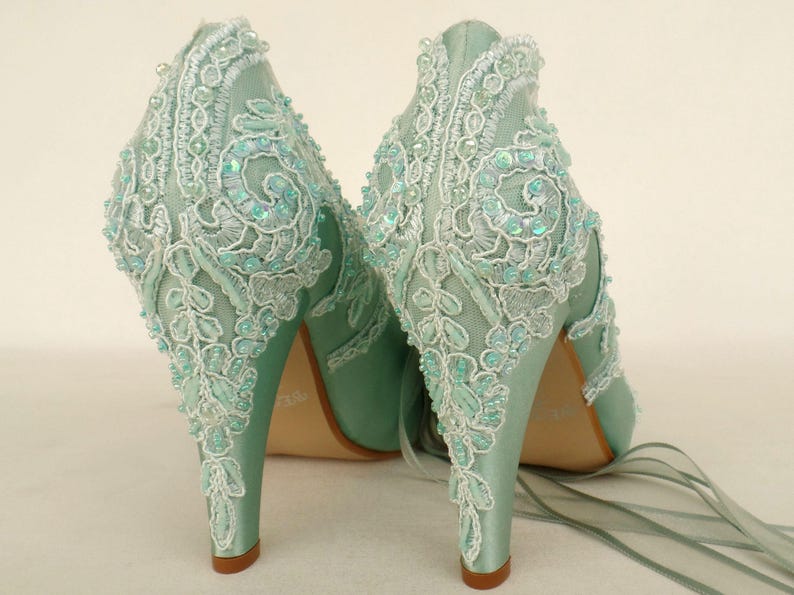 sage green satin shoes