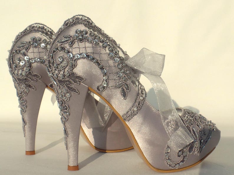 Grey Dress Shoes For Wedding FLORAL Pearl Women's Wide Width Evening Dress Shoes For Wedding Grey Dress Shoes For Wedding FLORAL Pearl Women's Wide Width Evening Dress Shoes For Wedding