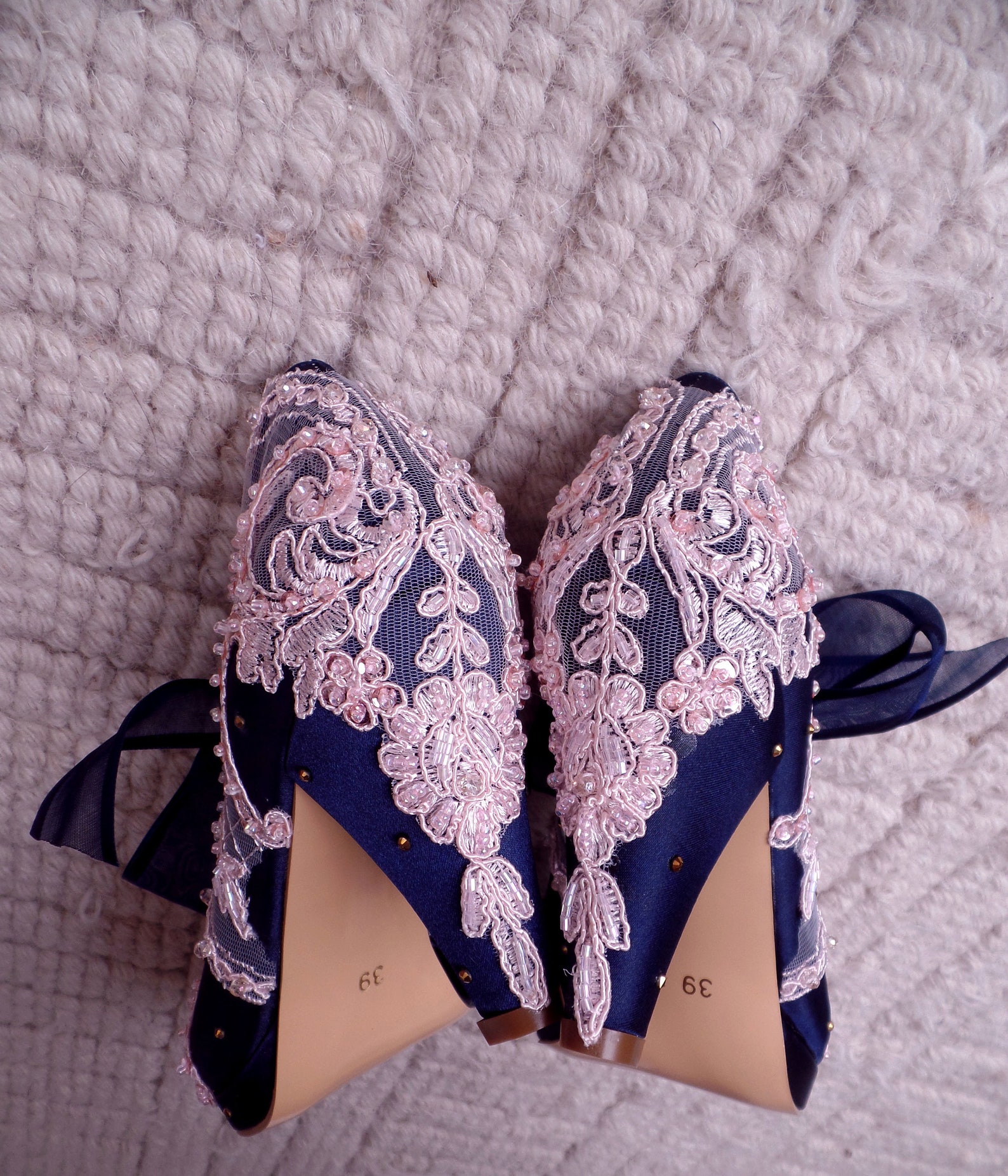 navy blue and pink shoes