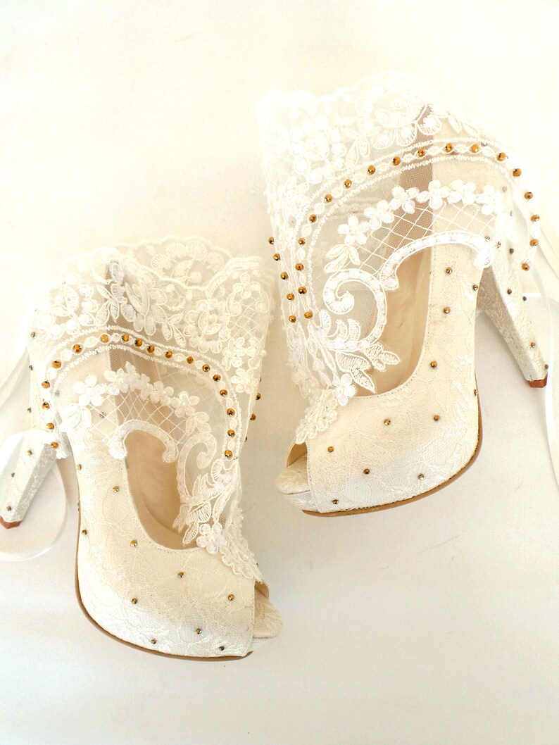 Gold Embellished Ivory Lace Bridal Boots - Etsy