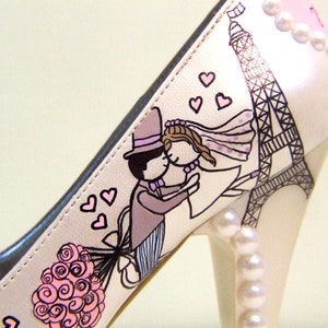 Custom Wedding Shoes for Bride, Hand painted Purple Bridal Shoes, Paris New York image 8