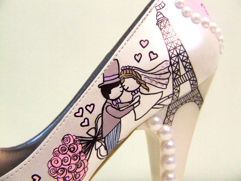 Custom Wedding Shoes for Bride, Hand painted Purple Bridal Shoes, Paris New York image 8