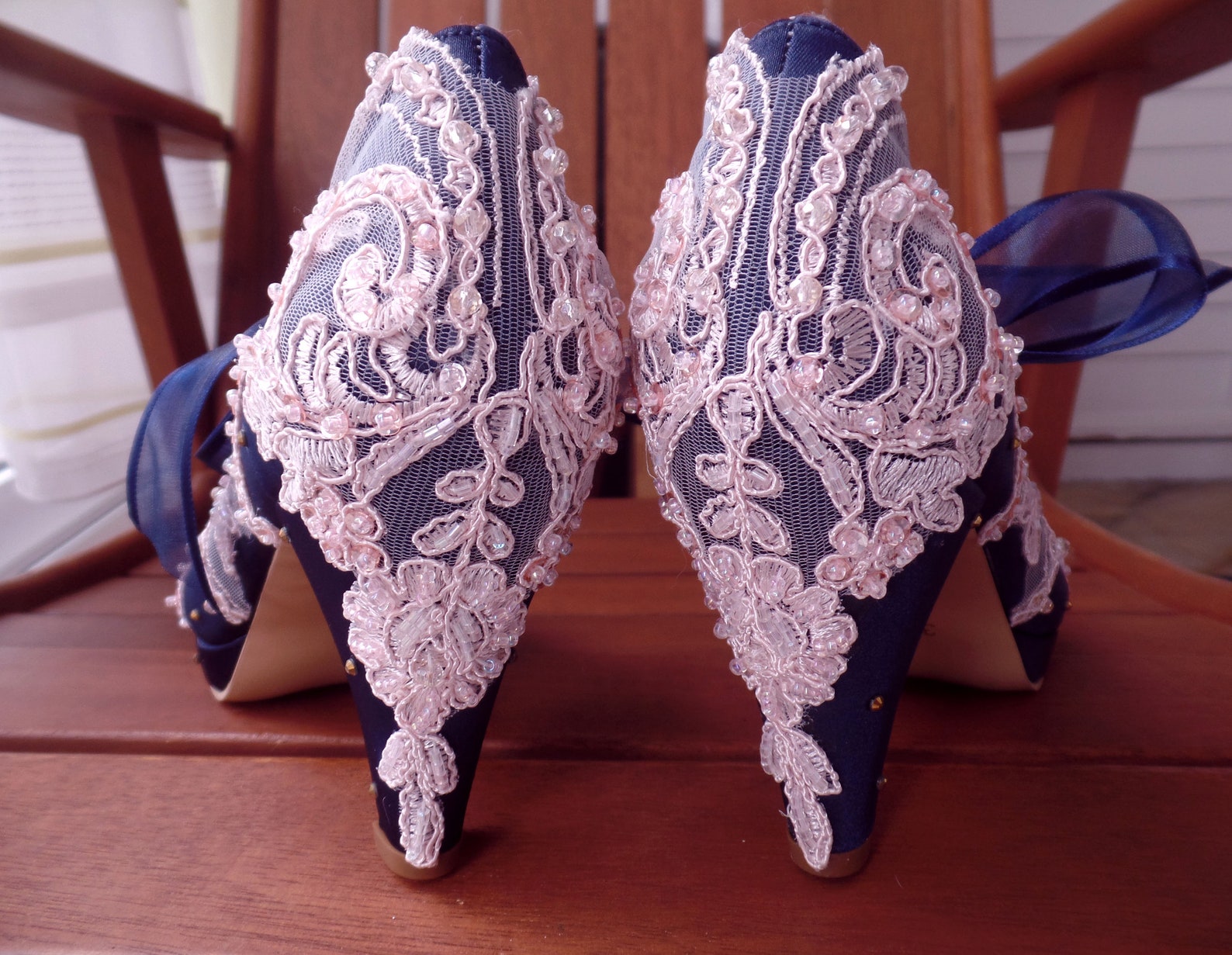 navy blue and pink shoes