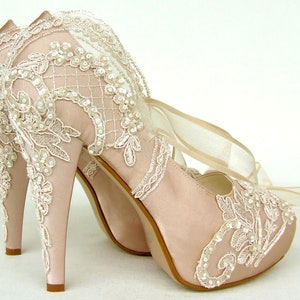 Lace Wedding Shoes, Champagne Bridal Shoes image 4