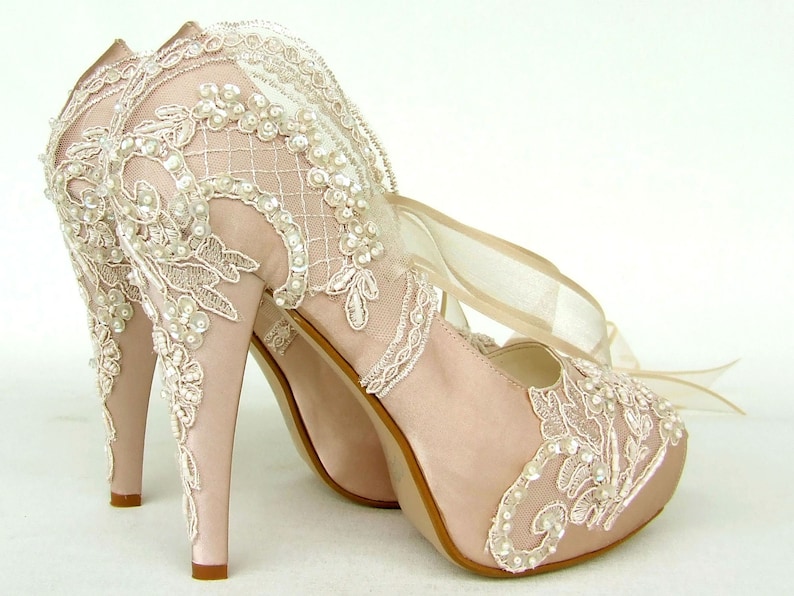 Lace Wedding Shoes, Champagne Bridal Shoes image 4