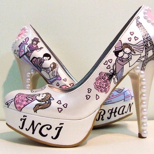 Custom Wedding Shoes for Bride, Hand painted Purple Bridal Shoes, Paris New York image 7