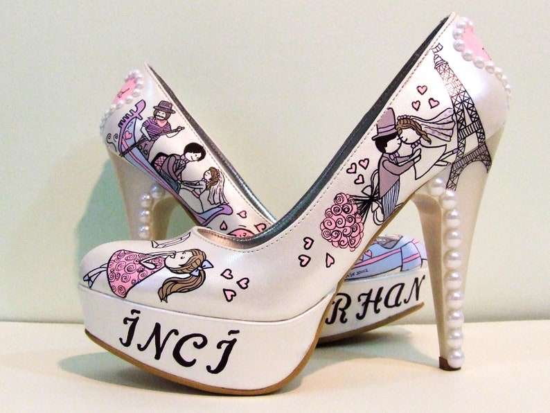 Custom Wedding Shoes for Bride, Hand painted Purple Bridal Shoes, Paris New York image 7
