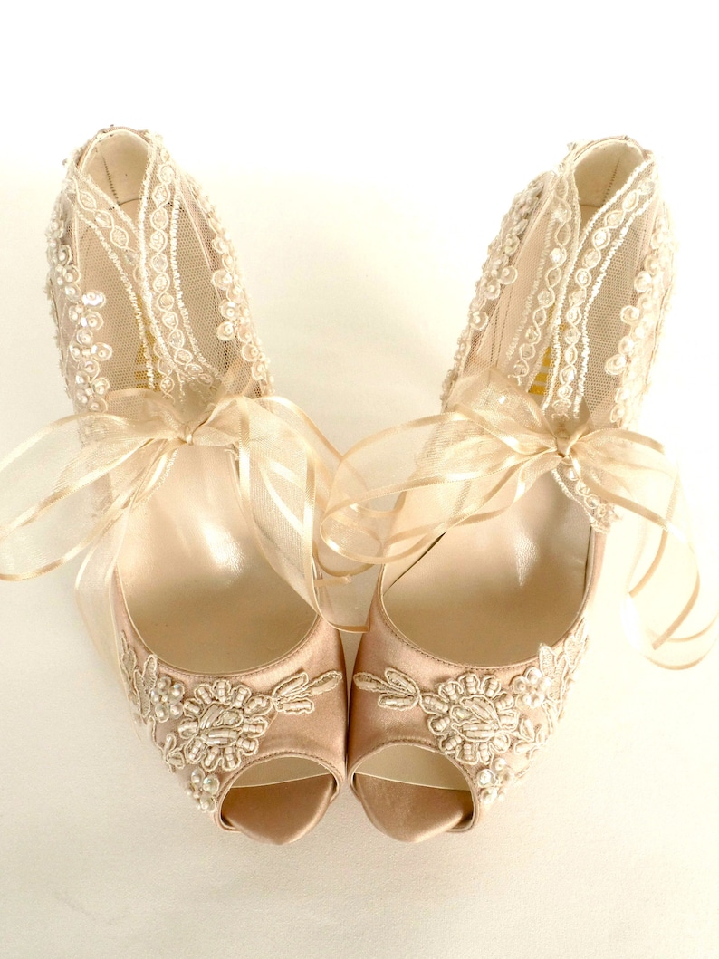 Lace Wedding Shoes, Champagne Bridal Shoes image 2