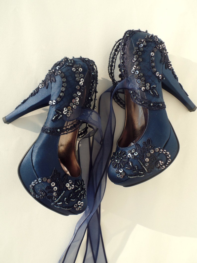 navy embellished heels