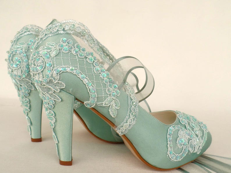 sage green satin shoes