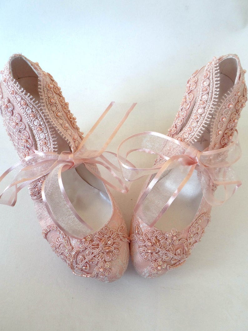 blush lace wedding shoes