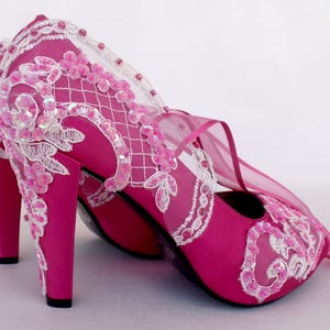 Magenta Satin and Ivory Lace Wedding Shoes for Bride image 7