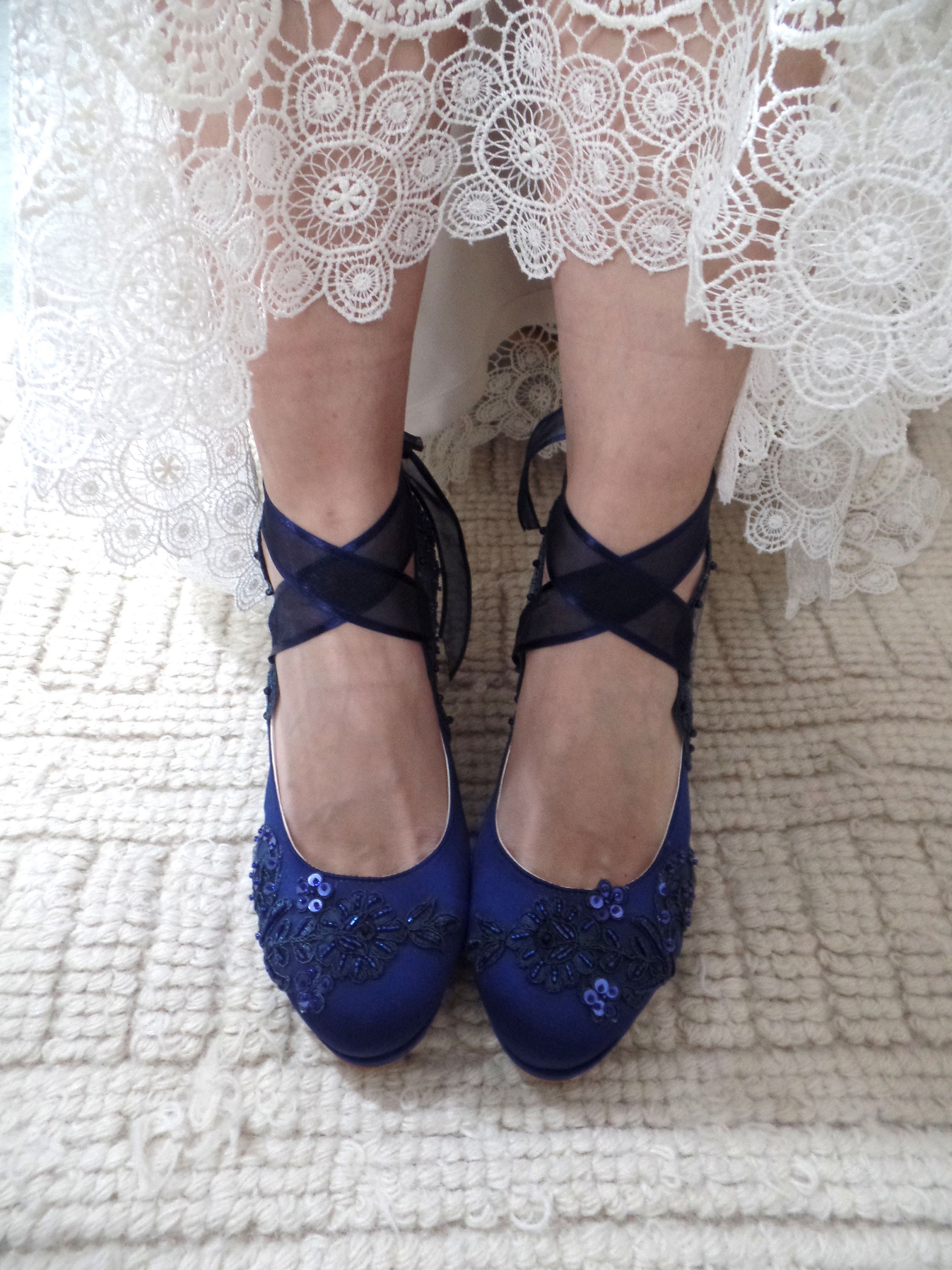 Navy blue cheap embellished shoes