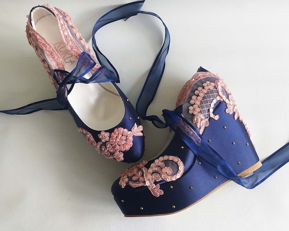 Navy Blue Dusty Pink Wedding Wedges - Etsy