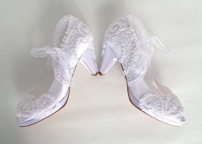 White Embellished Lace Winter Wedding Shoes With Rhinestones | Etsy
