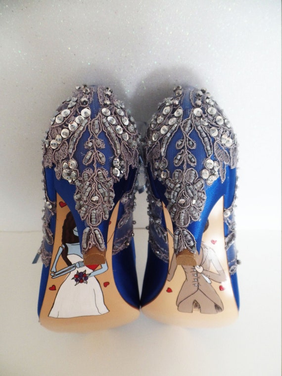 Blue Silver Halloween Wedding Shoes With Custom Painting On Etsy