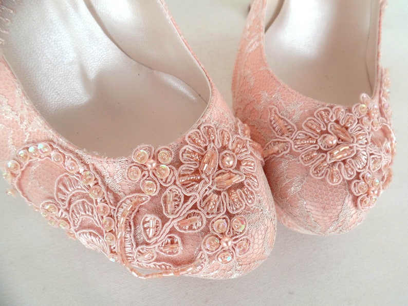 Blush Lace Wedding Shoes for Bride with Block Heels image 3