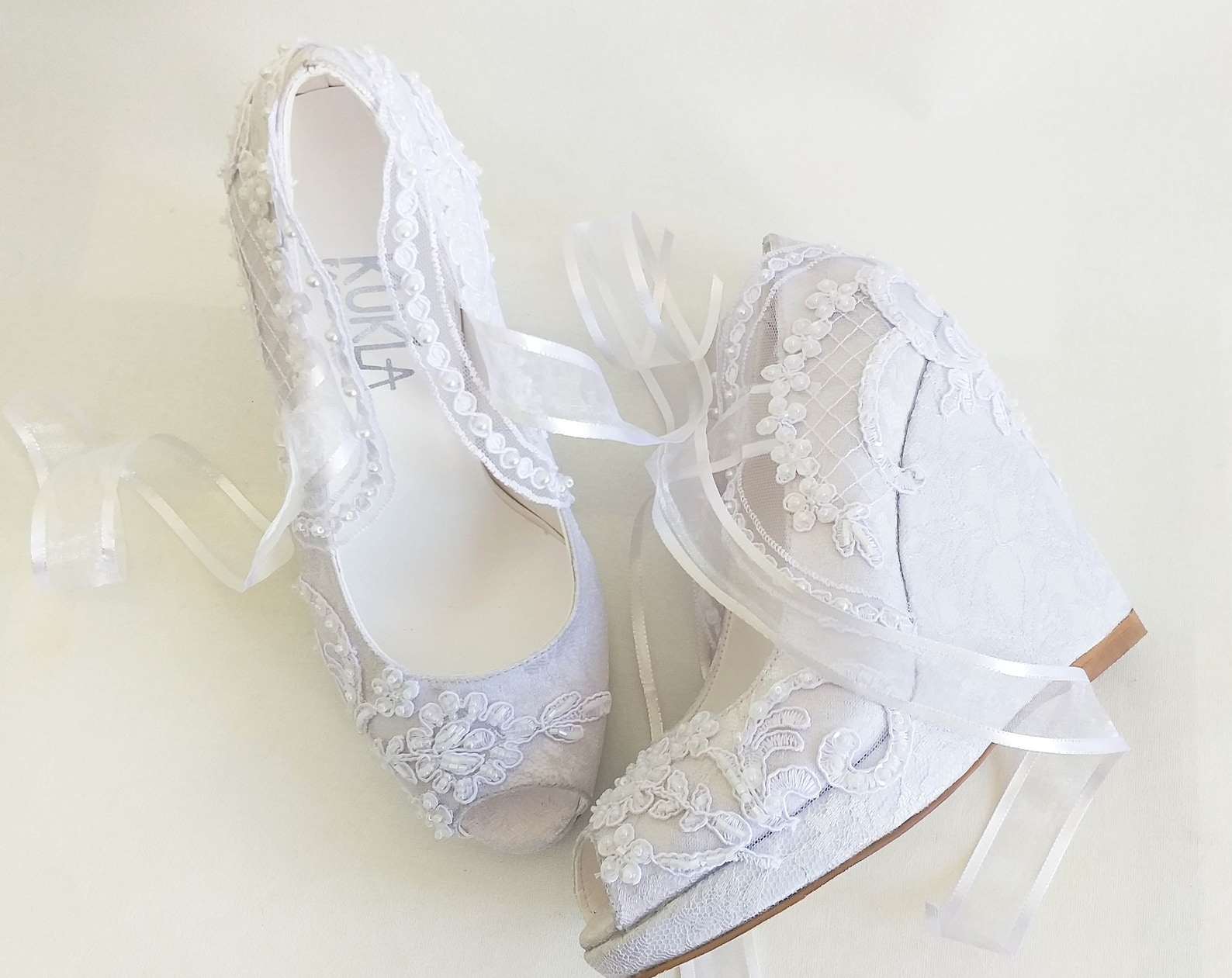 White Lace Wedding Wedges | Etsy