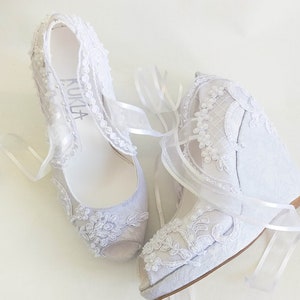 White Lace Wedding Wedges - Etsy