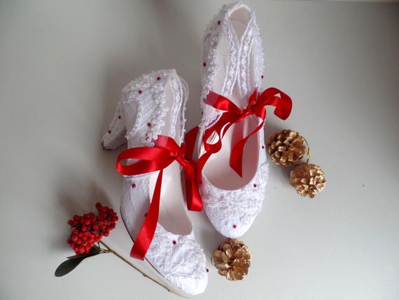 red and white wedding shoes