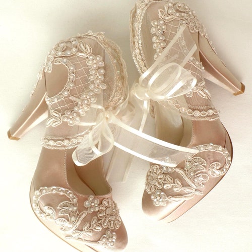 champagne lace wedding shoes