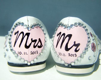 Custom Wedding Flats, Hand Painted Bridal Flat Shoes Mr. and Mrs.