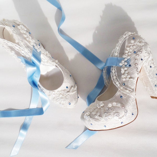 Something Blue Ivory Lace Wedding Shoes