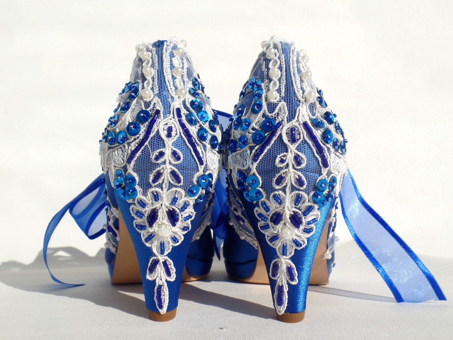 Lace Wedding Shoes Rhinestone Blue Lace Shoes