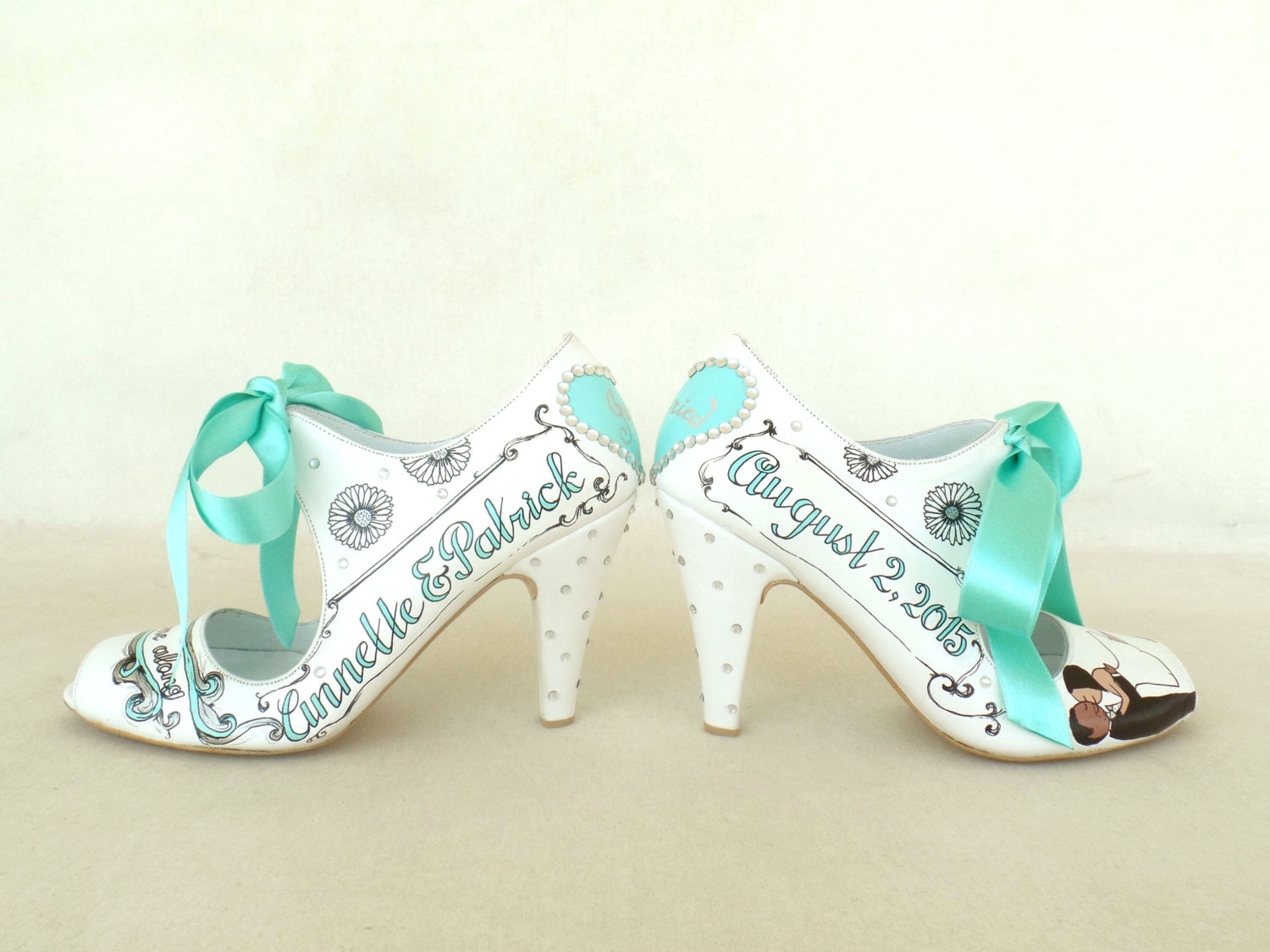 Custom Wedding Shoes for Bride Hand Painted Bridal Shoes Mint