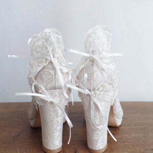 Boho Lace Bridal Boots with Block Heels, Ivory Lace Wedding Shoes image 7