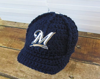 Brewers baby hat, Brewers infant beanie, Brewers knit hat, Milwaukee Brewers baseball cap, crochet baby hat, knit infant beanie