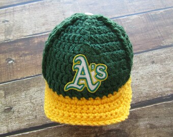 Oakland Athletics Baby Boy hat, Baby Boy Baseball Cap, Infant crochet hat, Newborn Knitted hat