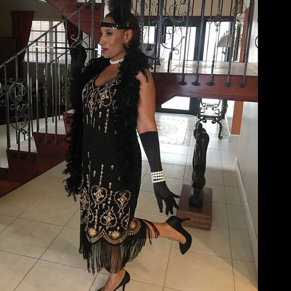 Great Gatsby Dress Flapper Charleston 1920s Plus Size Down Abbey Wedding Guest Rehearsal Party Black Dress
