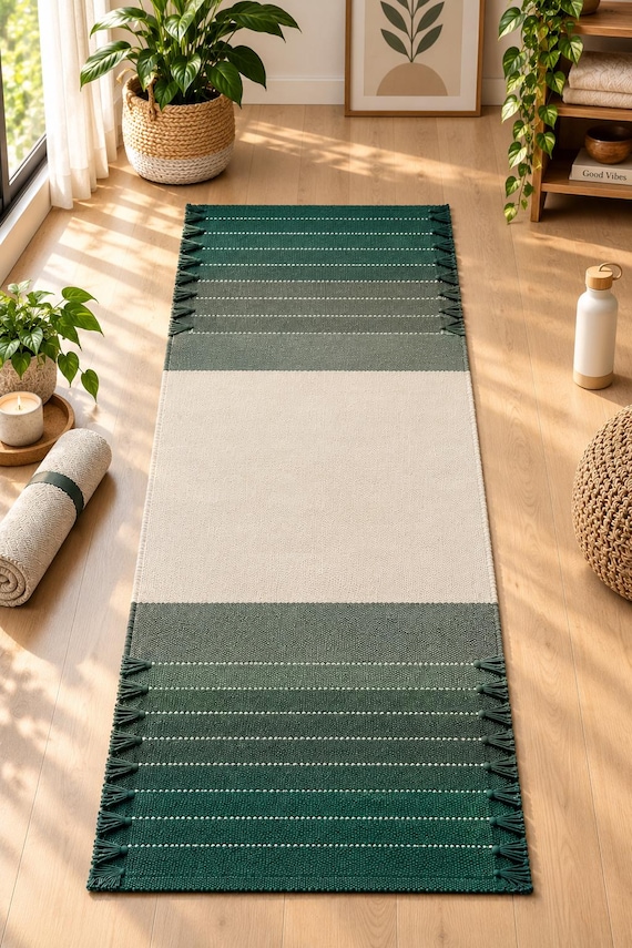 Organic Herbal Cotton Yoga Mat, Anti-Slip Exercise & Meditation Mat, Ecofriendly, Handwoven, 2x6 Ft
